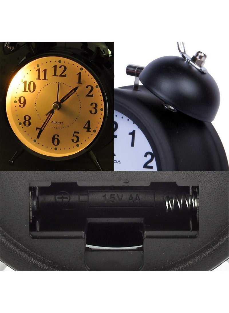 Pamidhar Pamidhar Twin Bell with Matt Colour Table Alarm Clock with Night Led Light for Student for Children Bedroom Black White  - Image 5