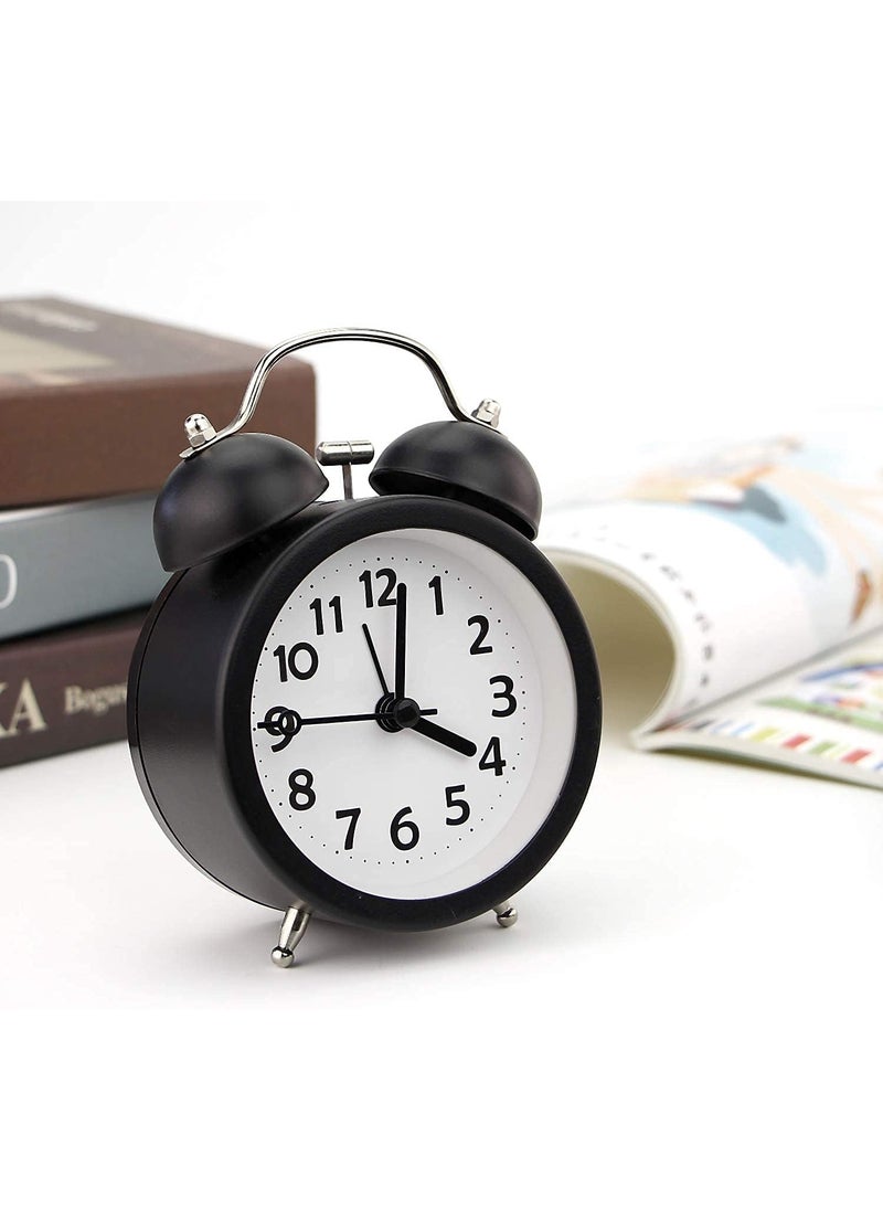 Pamidhar Pamidhar Twin Bell with Matt Colour Table Alarm Clock with Night Led Light for Student for Children Bedroom Black White  - Image 2