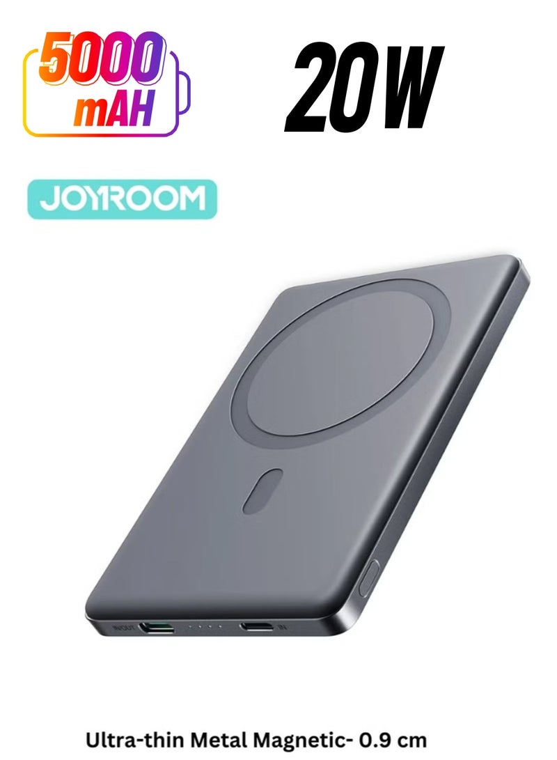JAJEEK 5000mAh 20W Ultra-Thin Magnetic Wireless Power Bank – 0.9cm Slim Design, Type-C & Lightning Input/Output, Fast Charging, Magnetic Power Bank with 60W Type-C to Type-C Cable, Space Grey - Image 1