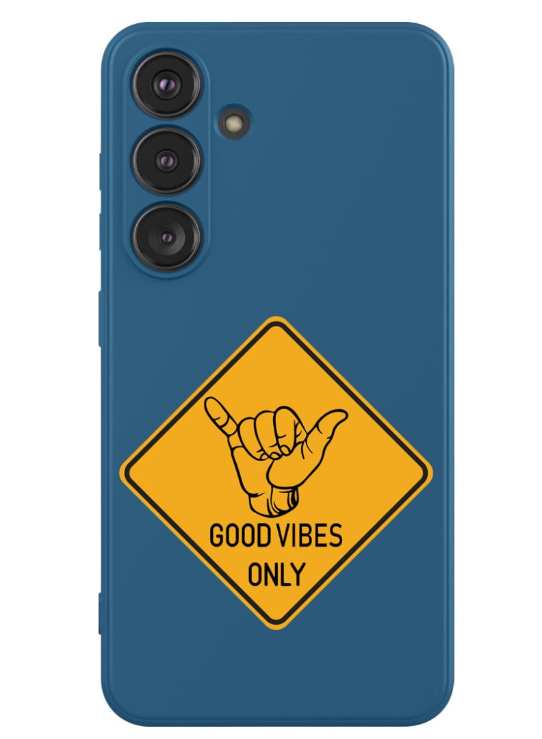 Theodor Protective Slim Fit Case Liquid Silicone Cover with Full Body Protection Anti-Scratch Shockproof Case For Samsung Galaxy S24 Plus (Blue) - Good Vibes - Image 1