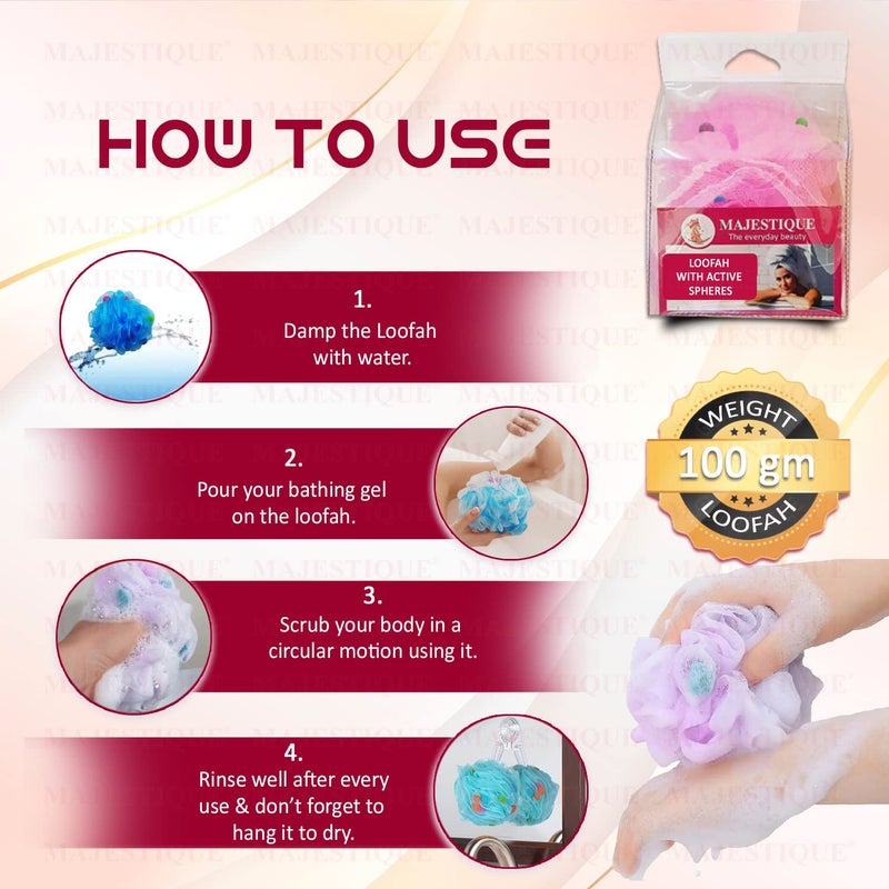 Majestique Eco-Friendly Mesh Loofah - Large Bath Scrubber for Women & Men, Soft Shower Puff for Gentle Exfoliation, Loofah for Bathing, Family Combo Pack of 2 - Image 2