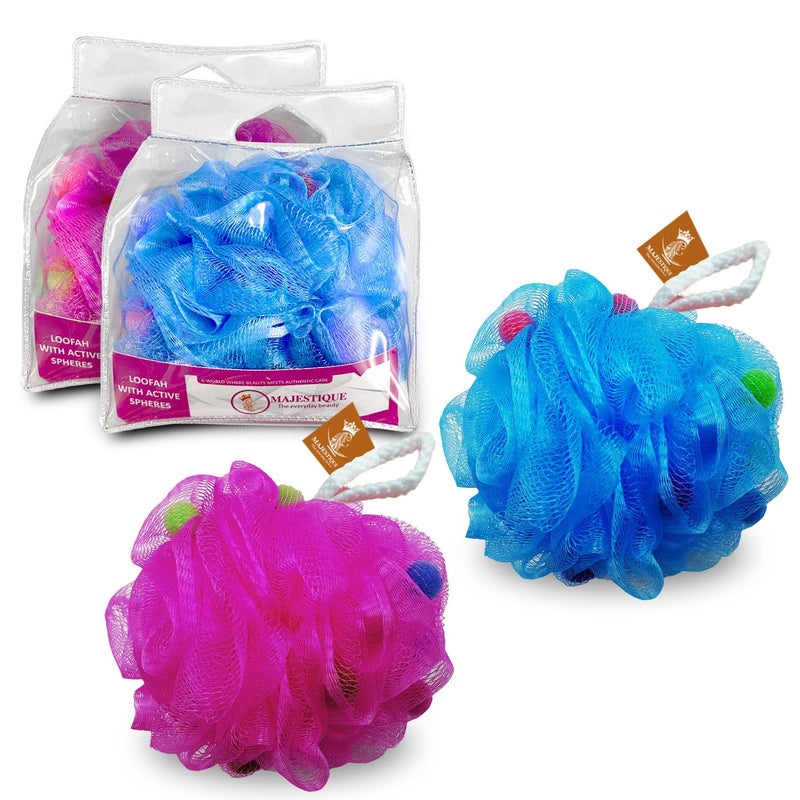 Majestique Eco-Friendly Mesh Loofah - Large Bath Scrubber for Women & Men, Soft Shower Puff for Gentle Exfoliation, Loofah for Bathing, Family Combo Pack of 2 - Image 1