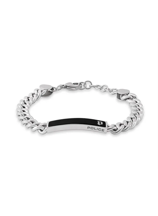 بوليس Strip II Silver & Black Plain Motif Bracelet for Men