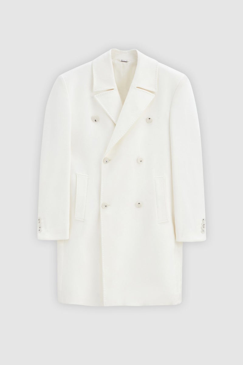 D'S DAMAT Regular Fit Ecru Single Slit Double Breasted Coat 