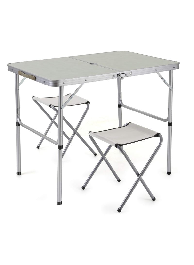 DubaiGallery 2-Person Folding Picnic Table with 2 Stools, 3 Feet Aluminum Table Chair Set Heights Adjustable, Portable and Lightweight for Outdoor, Camping, Dining, BBQ Party - Image 2