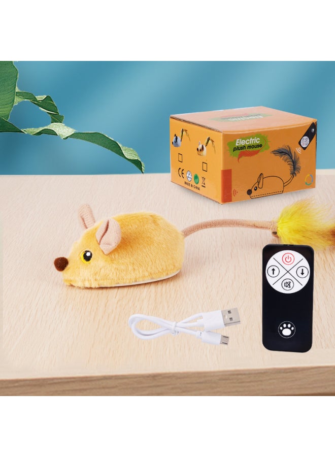 Fun Cat Toy Charging Electric Induction Mouse Pet Supplies White Rabbit Plush Cat Self-hi Dogs-Color:Remote Control Big Yellow Mouse English Color Box  - Image 1