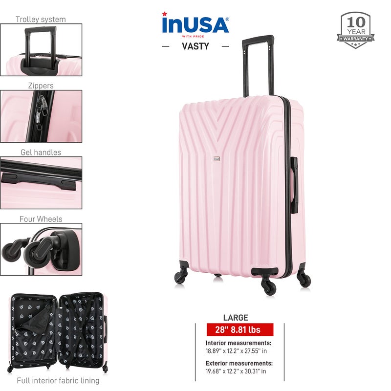 InUSA VASTY Luggage with Spinner Wheels | Durable Lightweight Hardside Suitcase, Travel Bag with Handle and Trolley, 28-Inch Large Checked Luggage | Pink - Image 3