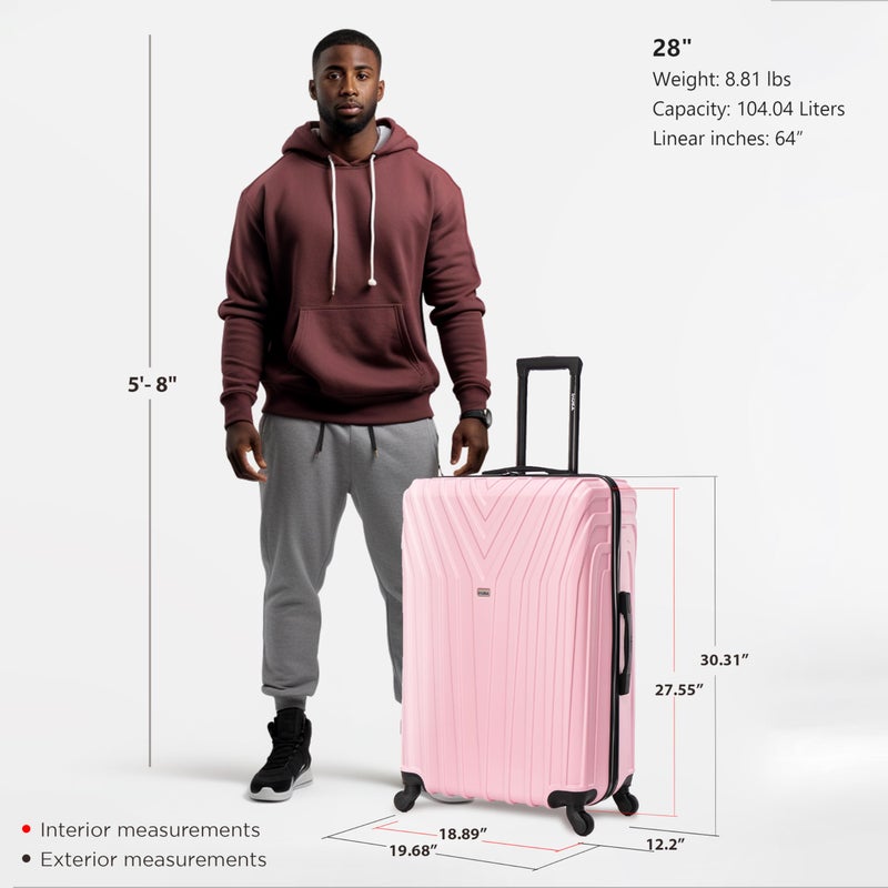 InUSA VASTY Luggage with Spinner Wheels | Durable Lightweight Hardside Suitcase, Travel Bag with Handle and Trolley, 28-Inch Large Checked Luggage | Pink - Image 2