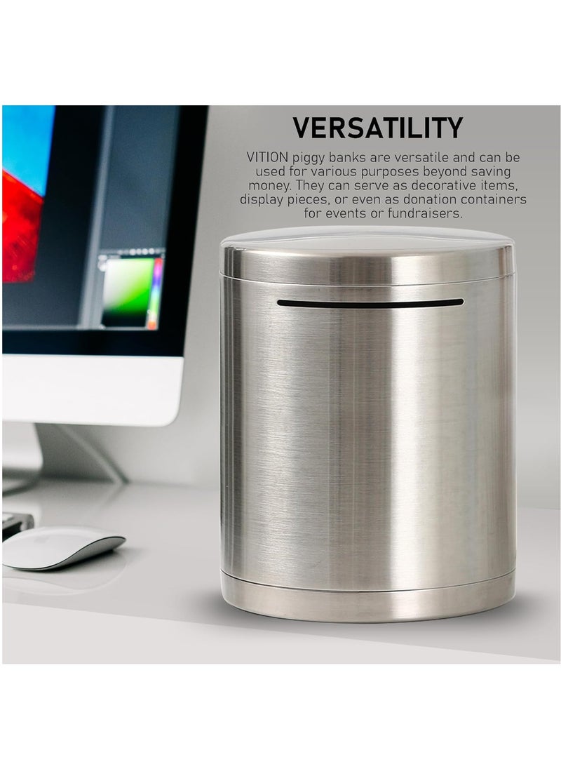 VITION PiggyBank Made of Stainless Steel, for Adults Coin Bank,Can Only Save The Piggy Bank That Cannot be Taken Out (20 x 20 cm, Stainless Steel)  - Image 2