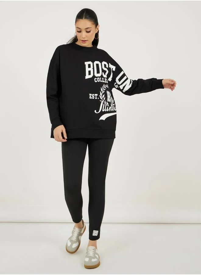 Styli Varsity Print Oversized Sweatshirt and Leggings Co-Ords