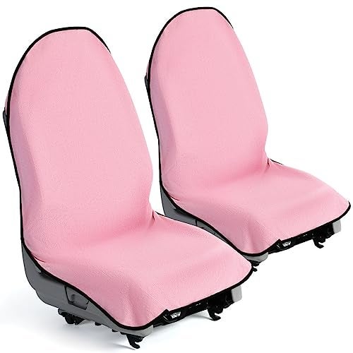 lebogner Car Seat Towel Cover for Post Gym Workout, Running, Swimming, and Hiking, 2 Pack Universal Fit Anti-Slip Waterproof Sweating Bucket Seat Protector for Cars, SUVs and Trucks, Pink - Image 1