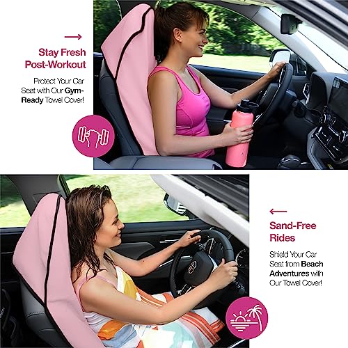 lebogner Car Seat Towel Cover for Post Gym Workout, Running, Swimming, and Hiking, 2 Pack Universal Fit Anti-Slip Waterproof Sweating Bucket Seat Protector for Cars, SUVs and Trucks, Pink - Image 3