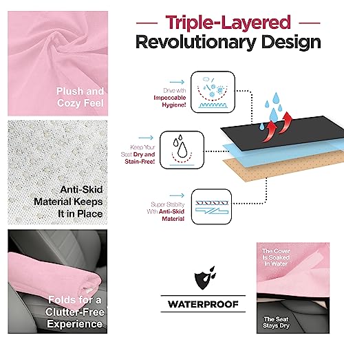 lebogner Car Seat Towel Cover for Post Gym Workout, Running, Swimming, and Hiking, 2 Pack Universal Fit Anti-Slip Waterproof Sweating Bucket Seat Protector for Cars, SUVs and Trucks, Pink - Image 5