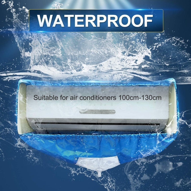 Moonmen Waterproof Air Conditioner Cleaning Cover with Drainpipe, Support Plates, Protective Film, Large Size, Blue - Image 2