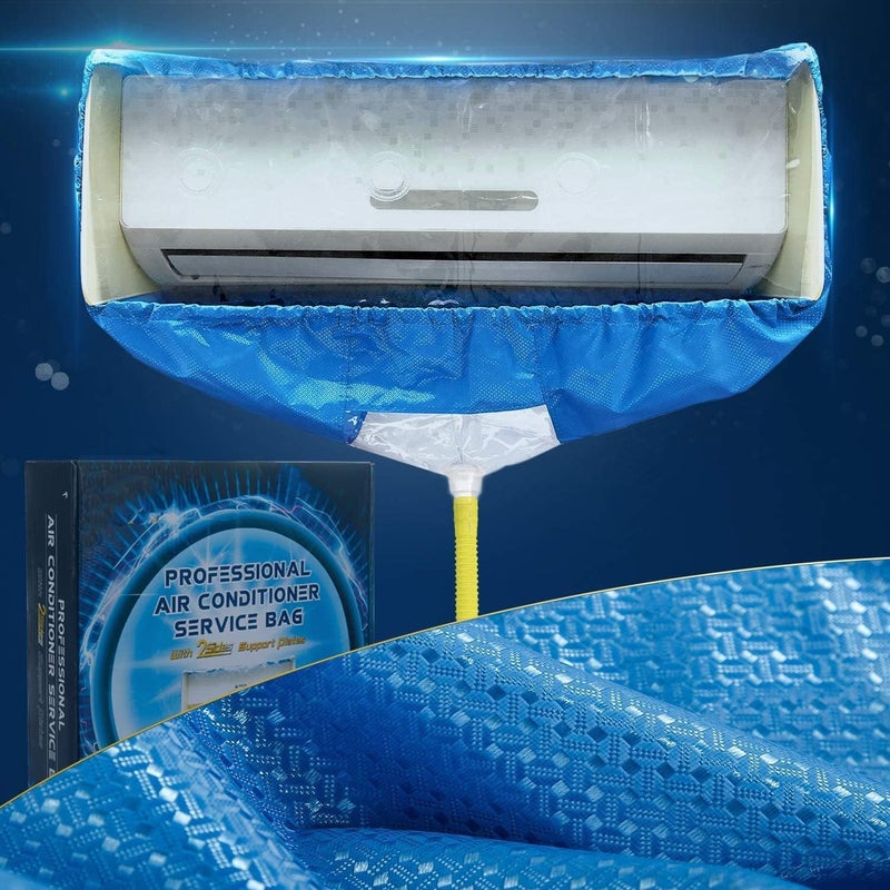 Moonmen Waterproof Air Conditioner Cleaning Cover with Drainpipe, Support Plates, Protective Film, Large Size, Blue - Image 1