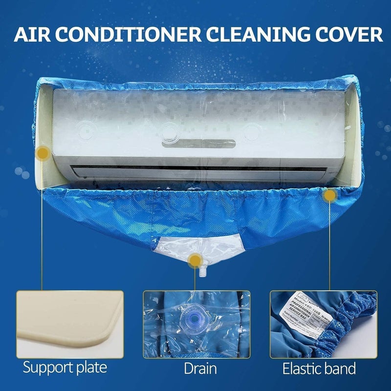 Moonmen Waterproof Air Conditioner Cleaning Cover with Drainpipe, Support Plates, Protective Film, Large Size, Blue - Image 3