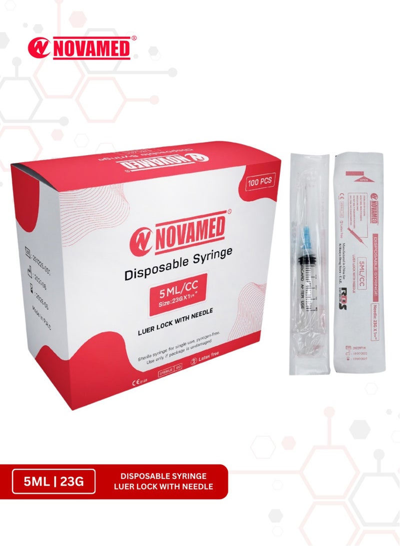 NOVAMED Disposable Syringe 5Ml 23G With Luer Lock, Needle Bundle Of 20 Pcs - Image 2