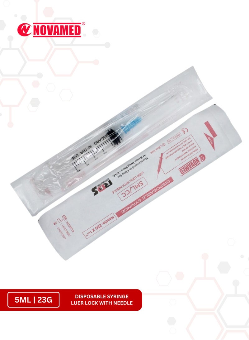 NOVAMED Disposable Syringe 5Ml 23G With Luer Lock, Needle Bundle Of 20 Pcs - Image 3