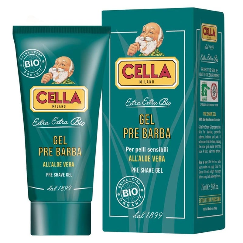 Cella Milano Organic Pre Shave Gel 75ml  Aloe Vera Enriched Formula for Sensitive Skin and Effortless Razor Glide Made in Italy