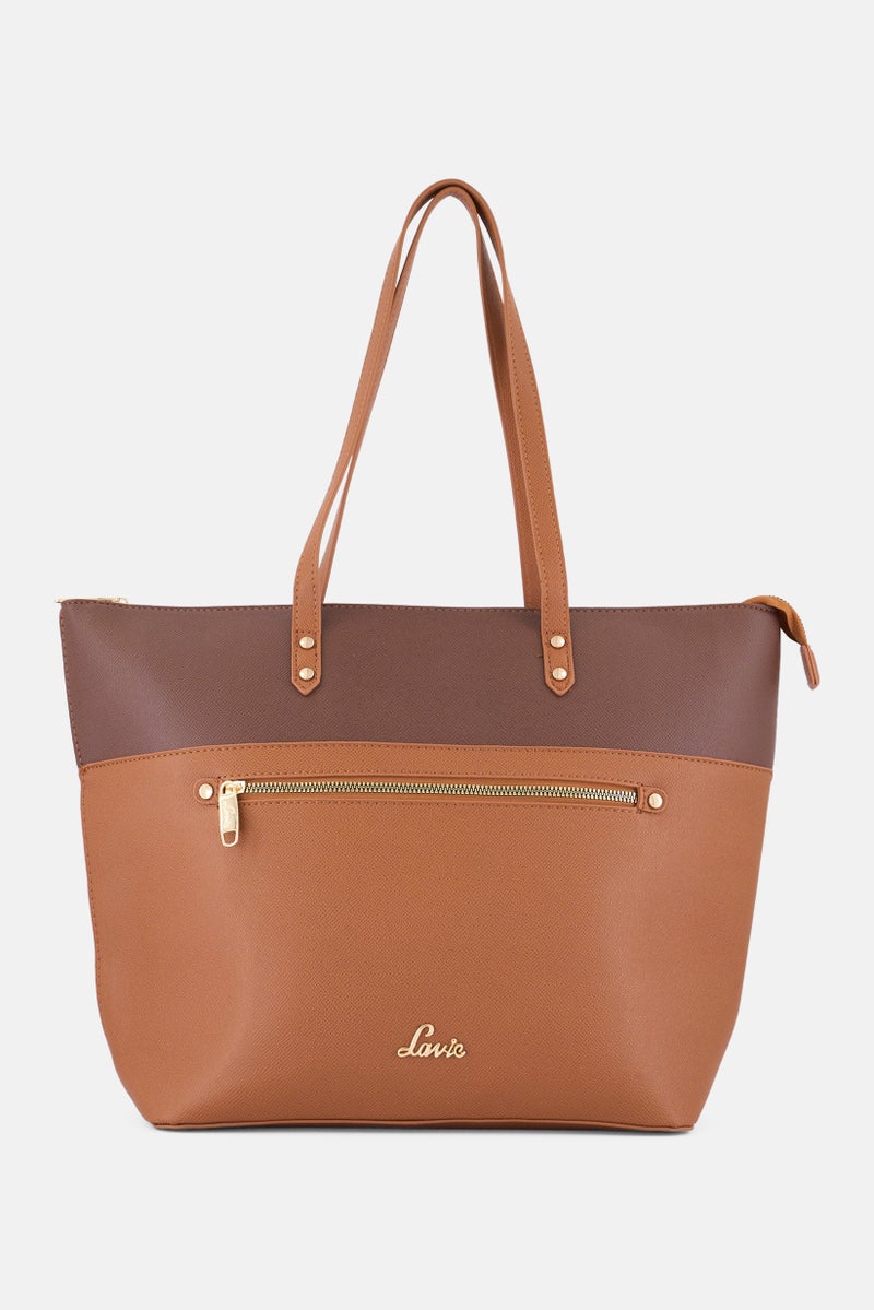 Lavie حقيبة توت نسائية بشعار العلامة التجارية، بني - Image 1