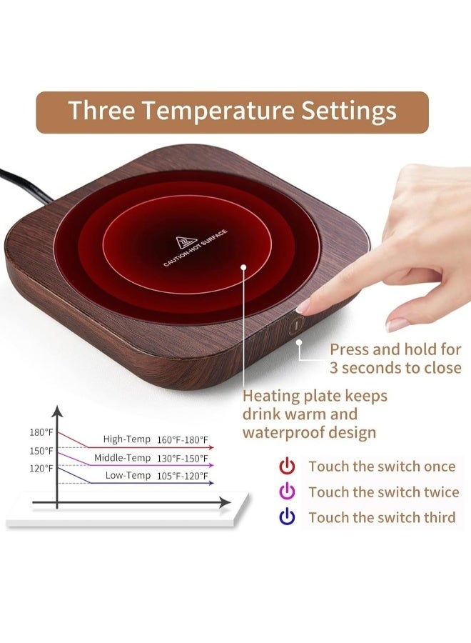 Topleo Coffee Cup Heater, Cup Warmers, Thermostatic Mug Warmer for Desk, 3 Heat Settings, Efficient Heats up Quickly, Coffee Cup Warmer for Home and Office, Wood grain - Image 4