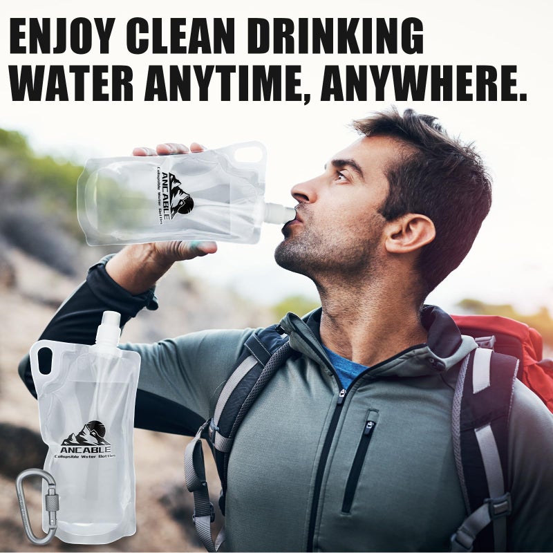 Ancable 33oz (1L) Collapsible Water Bottles, 3-Pack Reusable Travel Foldable Water Bottles for Hiking Camping Running Bike, BPA-Free Water Bottle - Image 2