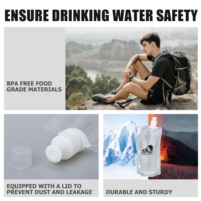 Ancable 33oz (1L) Collapsible Water Bottles, 3-Pack Reusable Travel Foldable Water Bottles for Hiking Camping Running Bike, BPA-Free Water Bottle - Image 4