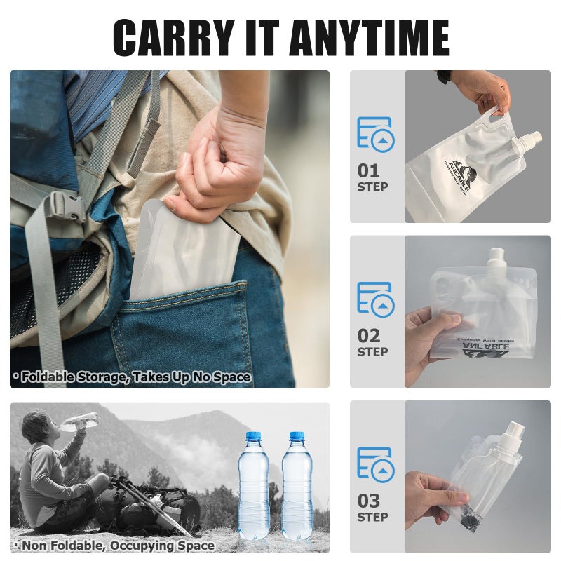 Ancable 33oz (1L) Collapsible Water Bottles, 3-Pack Reusable Travel Foldable Water Bottles for Hiking Camping Running Bike, BPA-Free Water Bottle - Image 3