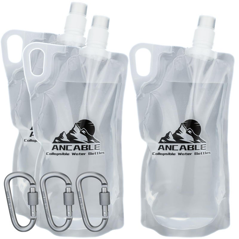 Ancable 33oz (1L) Collapsible Water Bottles, 3-Pack Reusable Travel Foldable Water Bottles for Hiking Camping Running Bike, BPA-Free Water Bottle - Image 1