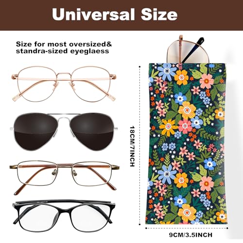 Anikathy 2Pcs Sunglass Eyeglass Glasses Case Soft PU Leather with Cleaning Cloth Soft Sunglasses Case Cute Aesthetic Portable Travel Glasses Pouch Bag for Men Women Girls（floral C Pattern - Image 2