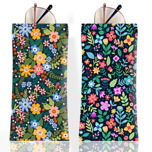 Anikathy 2Pcs Sunglass Eyeglass Glasses Case Soft PU Leather with Cleaning Cloth Soft Sunglasses Case Cute Aesthetic Portable Travel Glasses Pouch Bag for Men Women Girls（floral C Pattern - Image 1