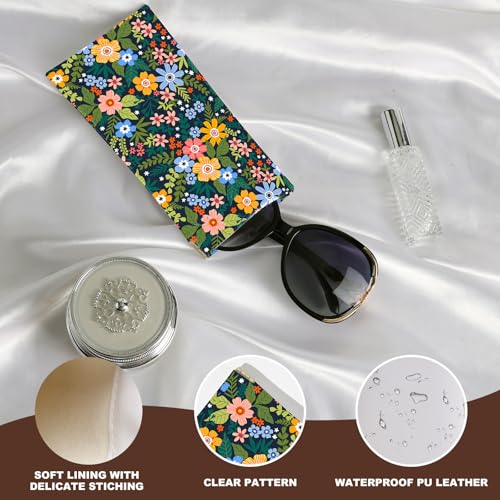 Anikathy 2Pcs Sunglass Eyeglass Glasses Case Soft PU Leather with Cleaning Cloth Soft Sunglasses Case Cute Aesthetic Portable Travel Glasses Pouch Bag for Men Women Girls（floral C Pattern - Image 3