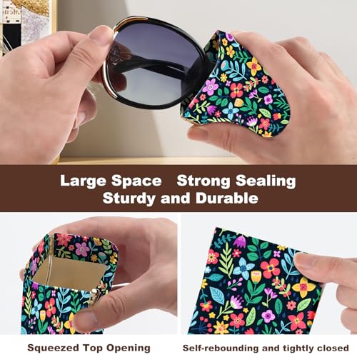 Anikathy 2Pcs Sunglass Eyeglass Glasses Case Soft PU Leather with Cleaning Cloth Soft Sunglasses Case Cute Aesthetic Portable Travel Glasses Pouch Bag for Men Women Girls（floral C Pattern - Image 5