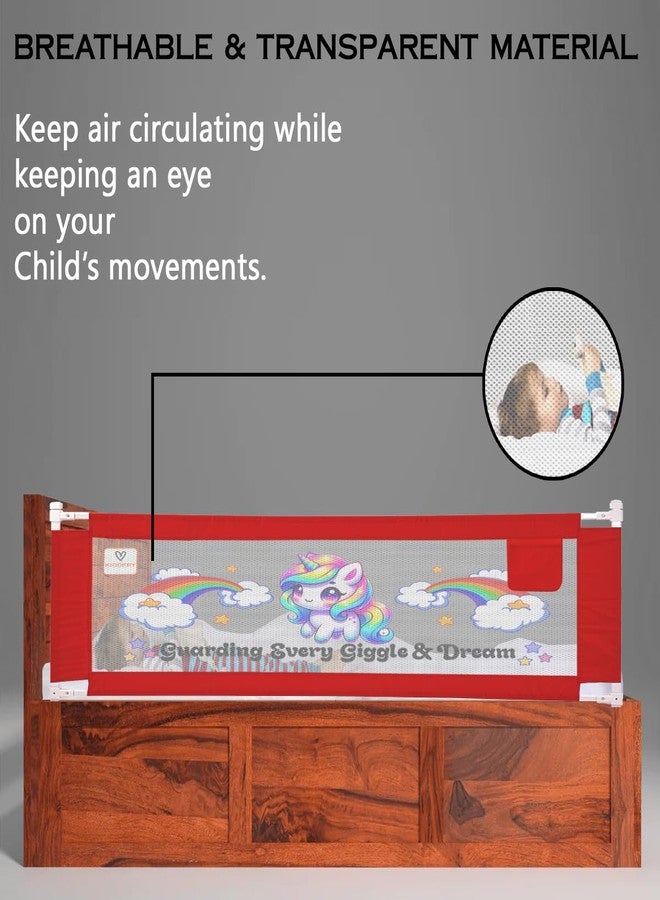 Kiddery حاجز سرير للأطفال الصغار والكبار | حاجز أمان قابل للتعديل للأطفال وكبار السن | حاجز سرير محمول مع جيب تخزين - يناسب الأسرة المفردة والمزدوجة والملكية (مطبوع عليه قوس قزح أحمر، عبوة من قطعة واحدة) - Image 3