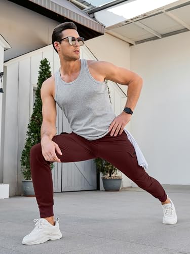 Comdecevis Men's Cargo Jogger Pants Stretch Sweatpants Slim Fit Tactical Pants with Zipper Pockets Casual Trousers Dark Red Medium - Image 5