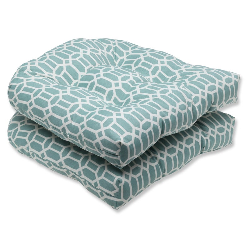 Pillow Perfect 535487 OutdoorIndoor Rhodes Quartz Tufted Seat Cushions Round Back 19 x 19 Blue 2 Pack