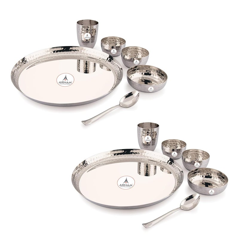 Arham Stainless Steel Arham Stainless Steel Dinner Set 12 Pcs Big 2 Set Dinner Set for Gift Hammered Dinnerware Durable and Heavyweight Food Grade Non Rusting Dishwasher Safe Strong Long Lasting - Image 1