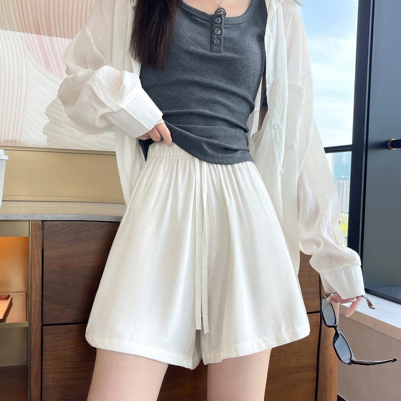 Women's Linen Blend Loose Wide-Leg High-Waist Shorts - Image 4