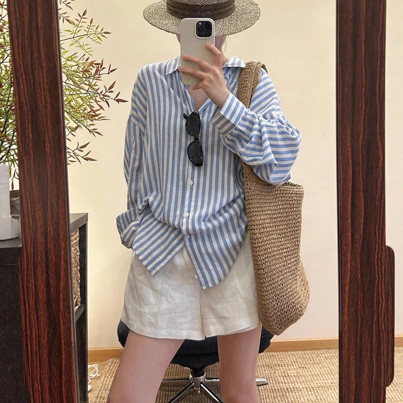 Women's Linen Blend Loose Wide-Leg High-Waist Shorts - Image 1