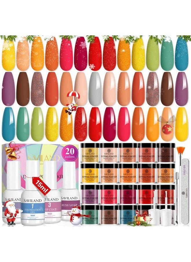 Saviland - Dip Powder Nail Kit 20 Colors Dipping Powder Nail Kit With 4*15Ml Dip Liquid Set Base&Top Coat Activator Brush Saver Manicure Tool For French Nail Art Salon Diy Valentine - Image 1