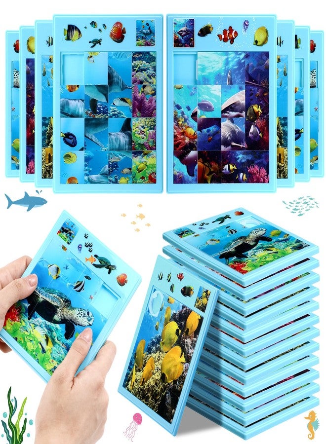 Wovnet 24 Pcs Large Slide Puzzles Game Brain Teaser Slide Puzzles Game Gift Handout Toys 5.3 x 4.3 Inches Ocean Theme Party Favor Educational Learning for Boys Girls Students Adults - Image 1