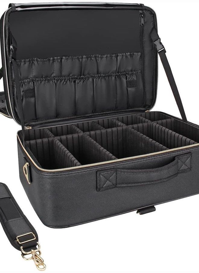 Relavel Extra Large Makeup Case Travel Makeup Bag Professional Leather Artist Bag Portable Cosmetic Brush Holder Organizer Nail Organizer Box with Adjustable Dividers  - Image 1