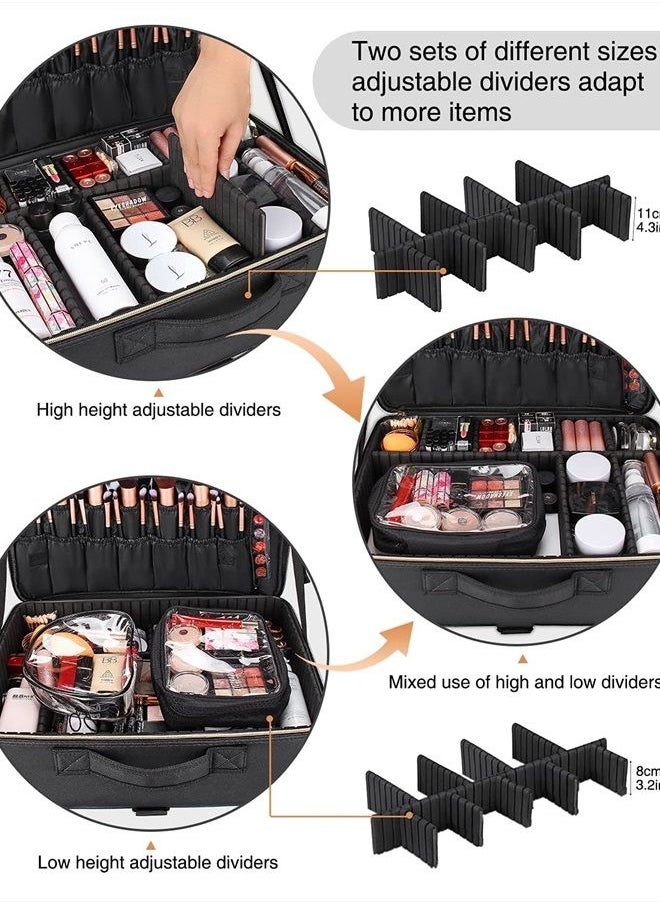 Relavel Extra Large Makeup Case Travel Makeup Bag Professional Leather Artist Bag Portable Cosmetic Brush Holder Organizer Nail Organizer Box with Adjustable Dividers  - Image 2