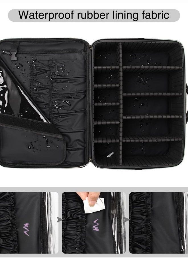 Relavel Extra Large Makeup Case Travel Makeup Bag Professional Leather Artist Bag Portable Cosmetic Brush Holder Organizer Nail Organizer Box with Adjustable Dividers  - Image 3