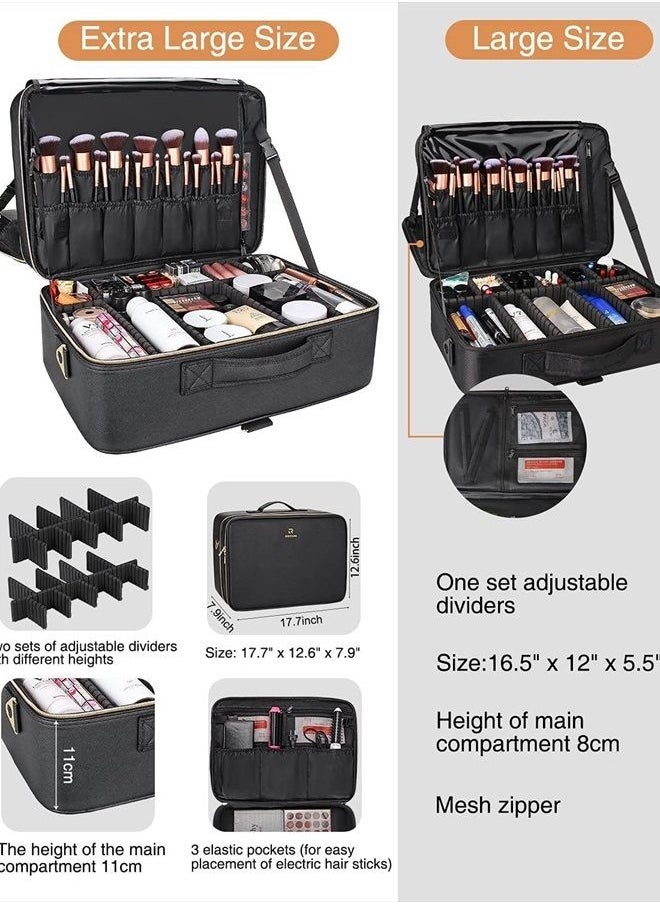 Relavel Extra Large Makeup Case Travel Makeup Bag Professional Leather Artist Bag Portable Cosmetic Brush Holder Organizer Nail Organizer Box with Adjustable Dividers  - Image 5