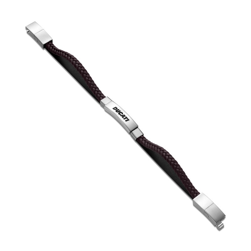 Ducati Voyage Silver and Brown Leather Bracelet for Men - Image 3