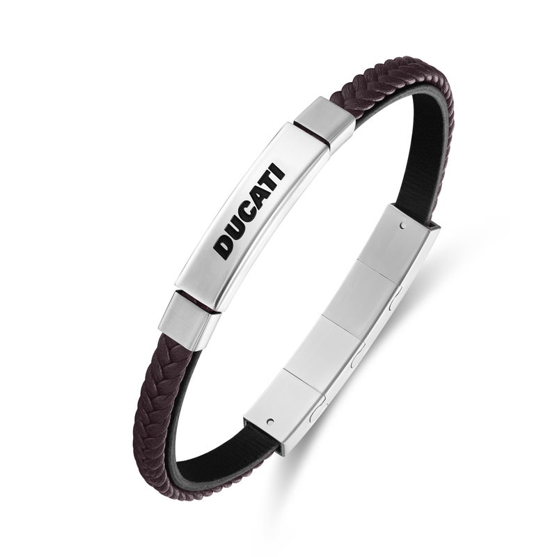 Ducati Voyage Silver and Brown Leather Bracelet for Men - Image 1