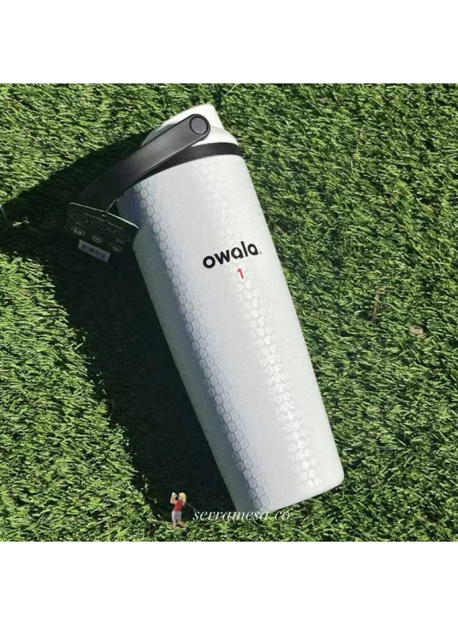 Owala 【Matte White Limited Edition】900ml Large Capacity Dual-Lid Insulated Tumbler - Portable Handle + Non-Slip Texture | 12h Cold & 6h Heat Retention | Ideal for Office, Commute & Fitness - Image 3