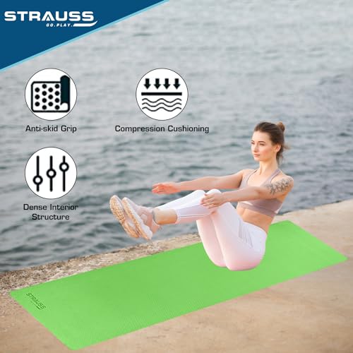 STRAUSS EVA Yoga Mat with Carry Strap | Non-Slip Exercise Mat for Home & Gym | Eco-Friendly, Lightweight & Durable Workout Mat | Ideal for Yoga, Pilates, Fitness | Ideal for Men & Women,4mm,(Green) - Image 3