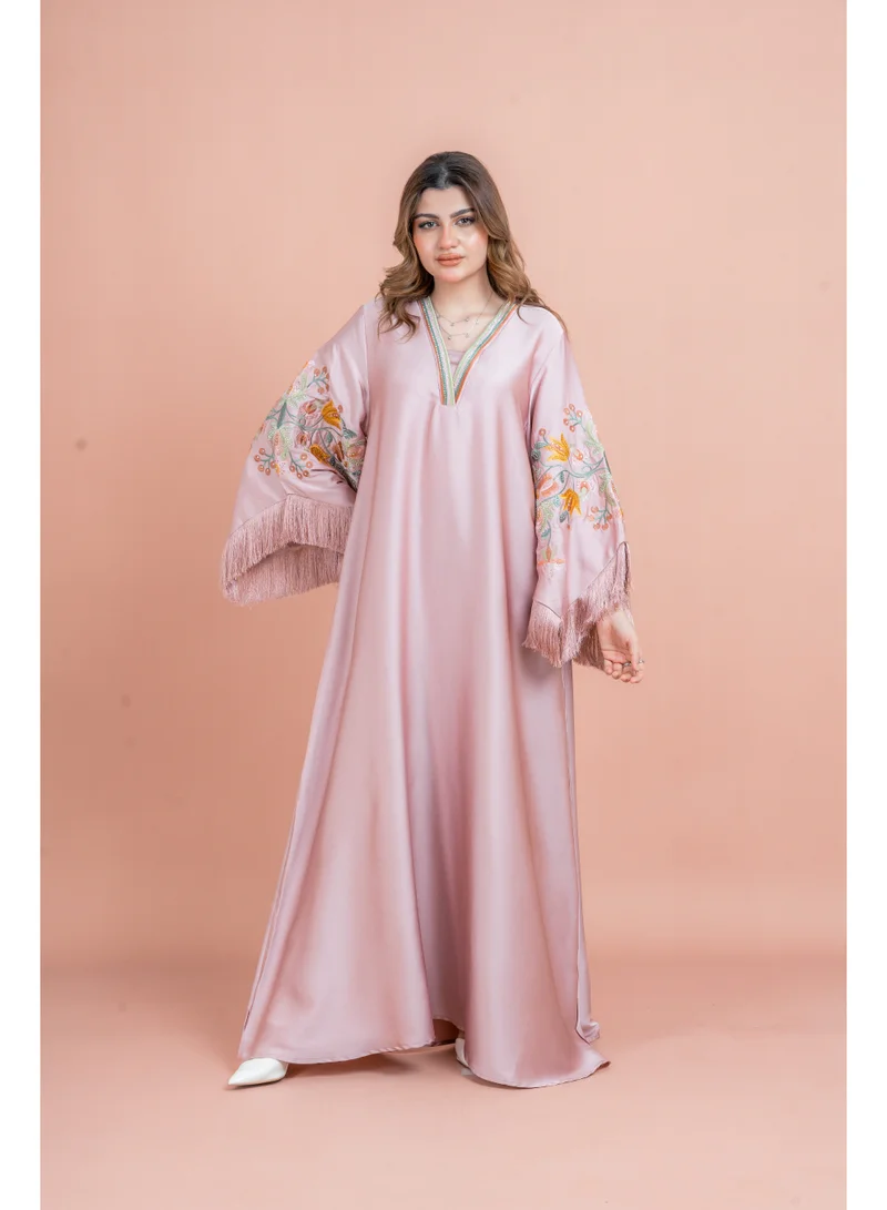 IKKXA Shimmer Detail Sleeves Embroidered Jalabiya IK1044 Pink